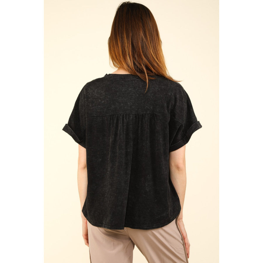 VERY J Nochted Short Sleeve Washed T-Shirt Black / S Apparel and Accessories