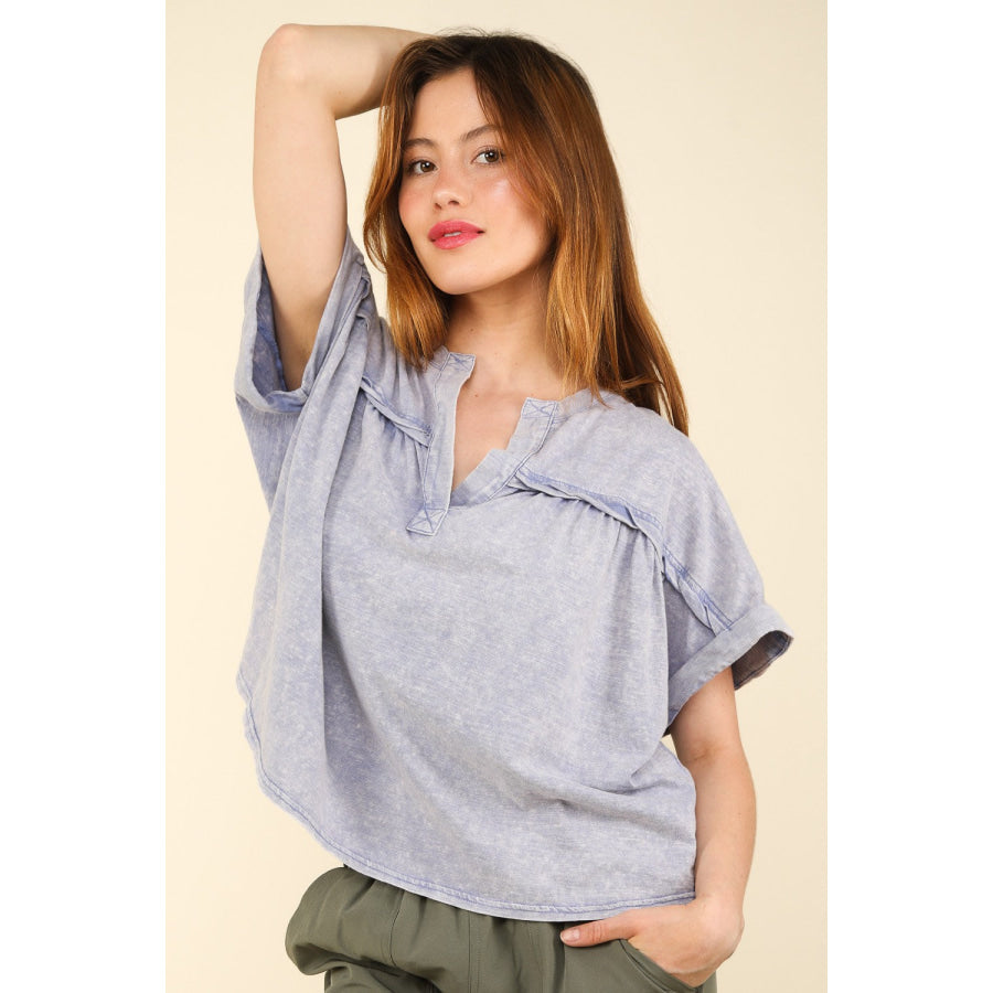 VERY J Nochted Short Sleeve Washed T-Shirt Apparel and Accessories