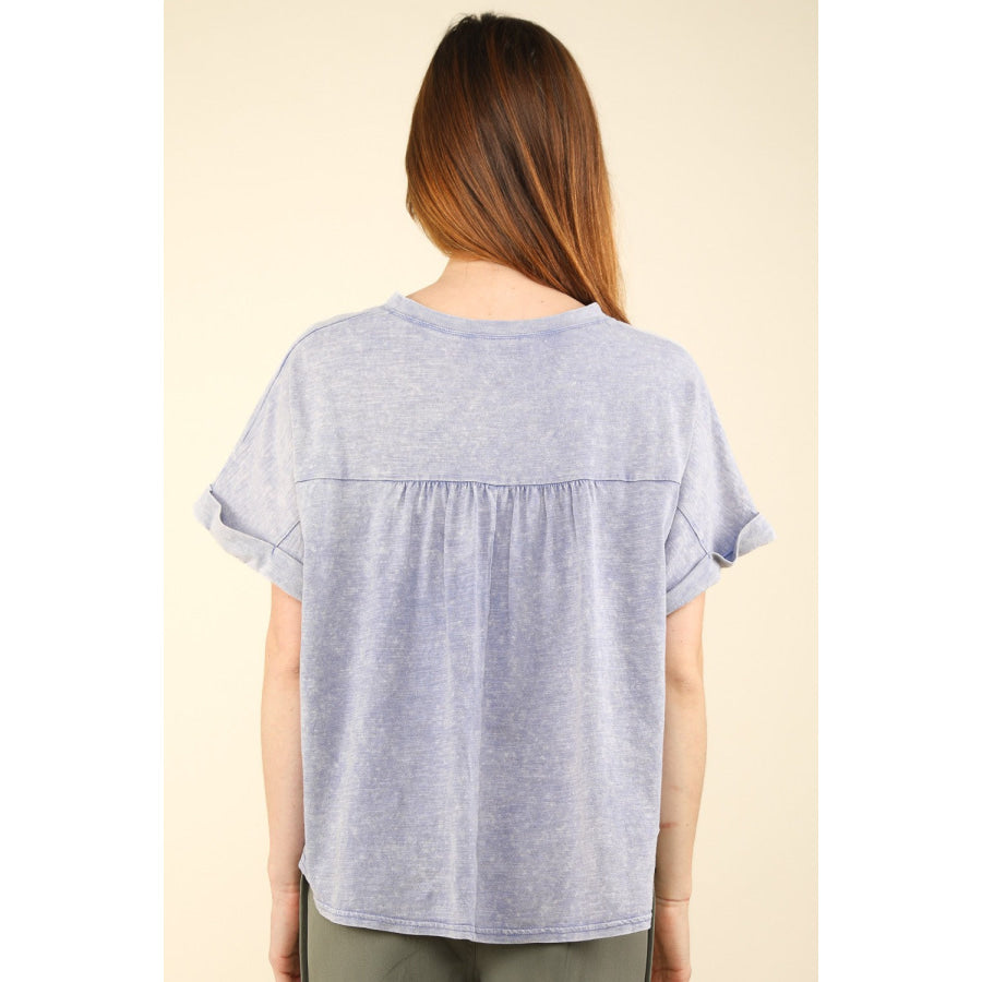 VERY J Nochted Short Sleeve Washed T-Shirt Apparel and Accessories