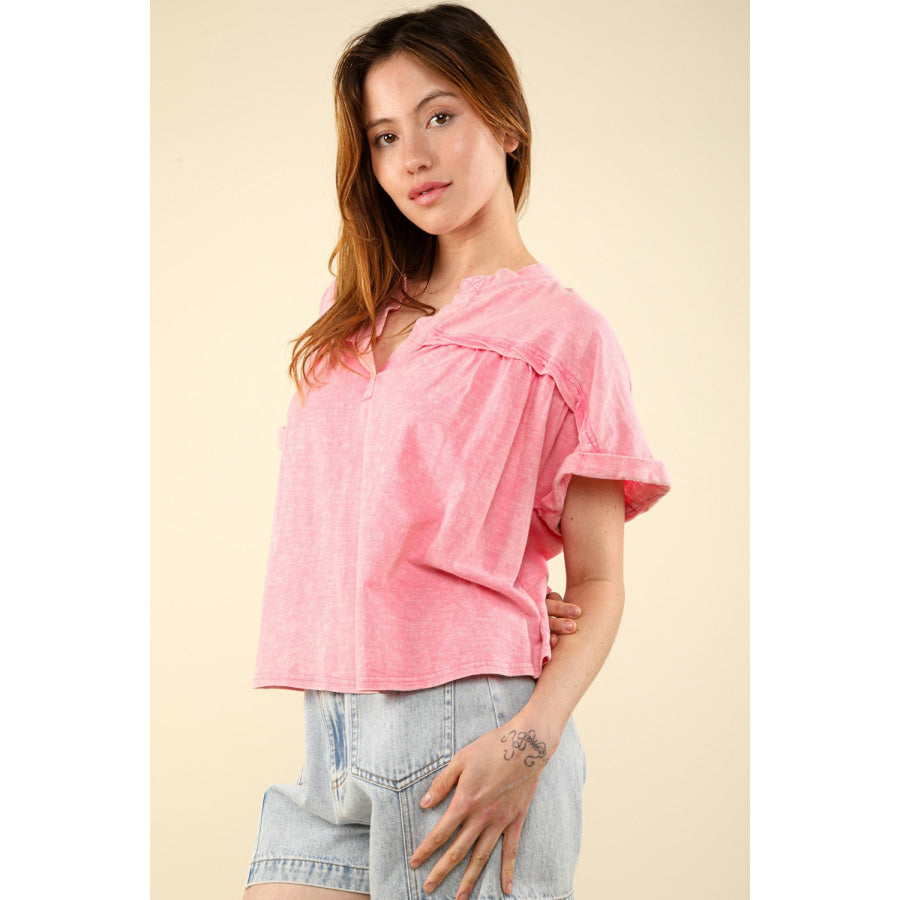 VERY J Nochted Short Sleeve Washed T-Shirt Apparel and Accessories