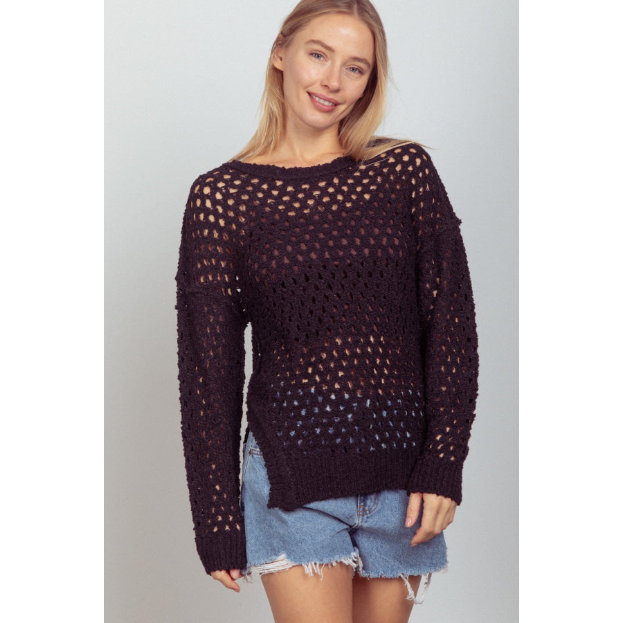 VERY J Openwork Slit Knit Cover Up Apparel and Accessories