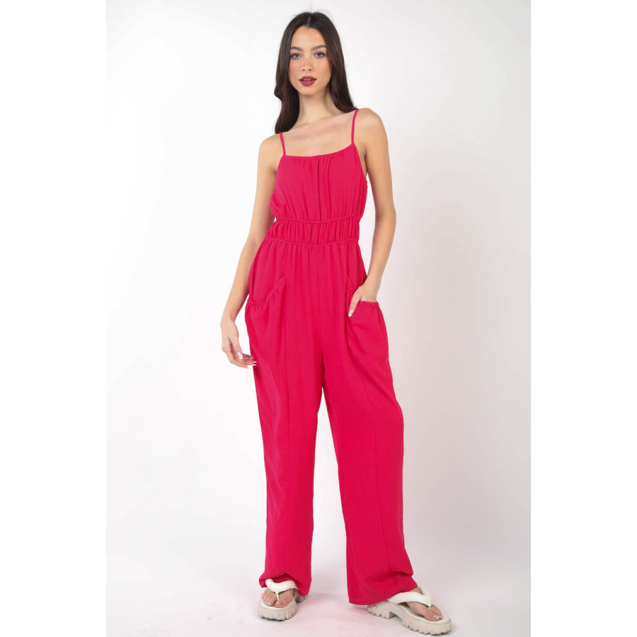 VERY J Pintuck Detail Woven Sleeveless Jumpsuit Apparel and Accessories