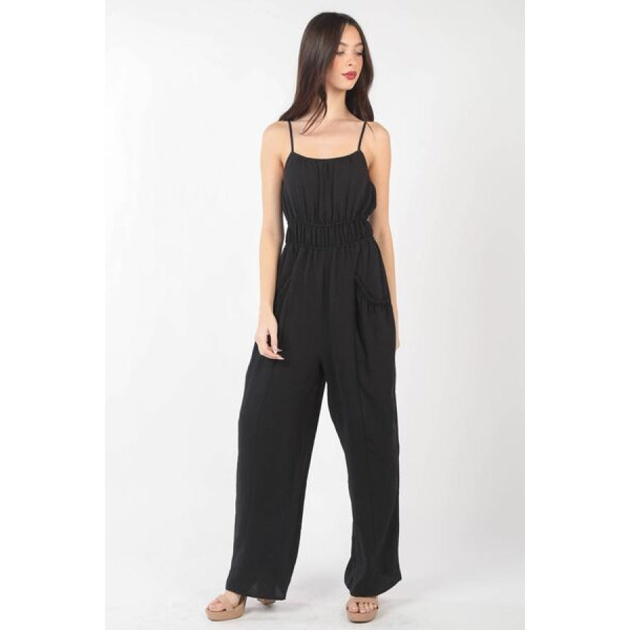 VERY J Pintuck Detail Woven Sleeveless Jumpsuit Apparel and Accessories