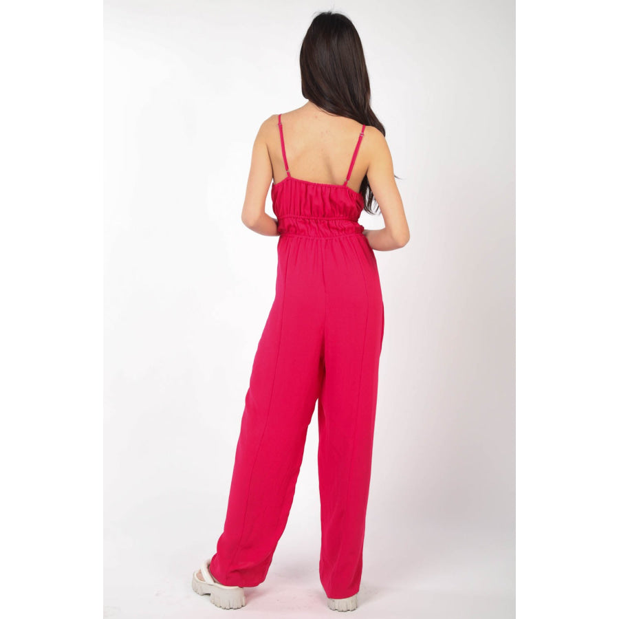 VERY J Pintuck Detail Woven Sleeveless Jumpsuit Hot Pink / S Apparel and Accessories