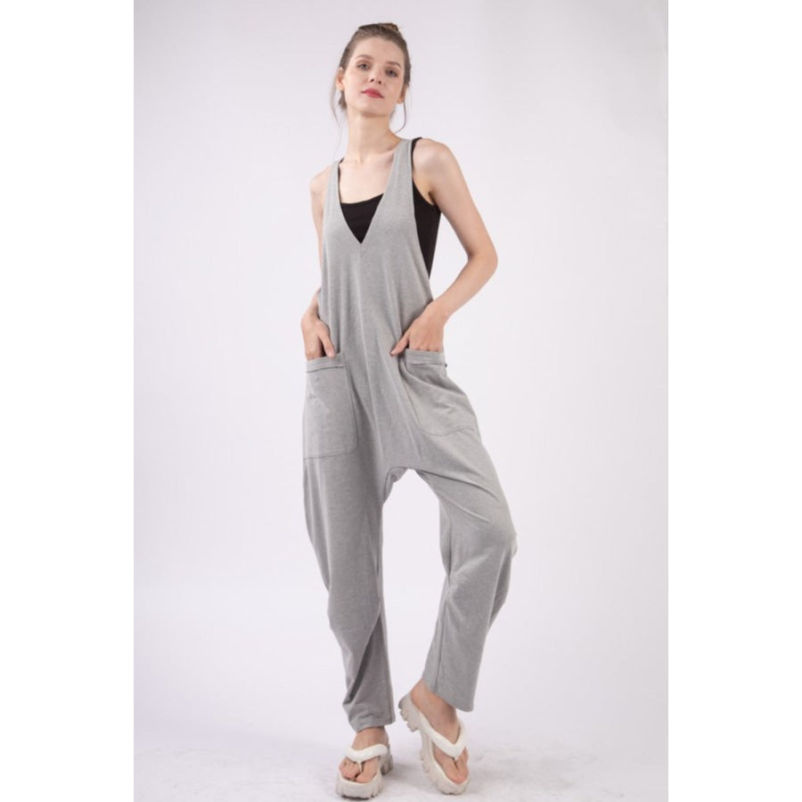 VERY J Plunge Sleeveless Jumpsuit with Pockets Apparel and Accessories