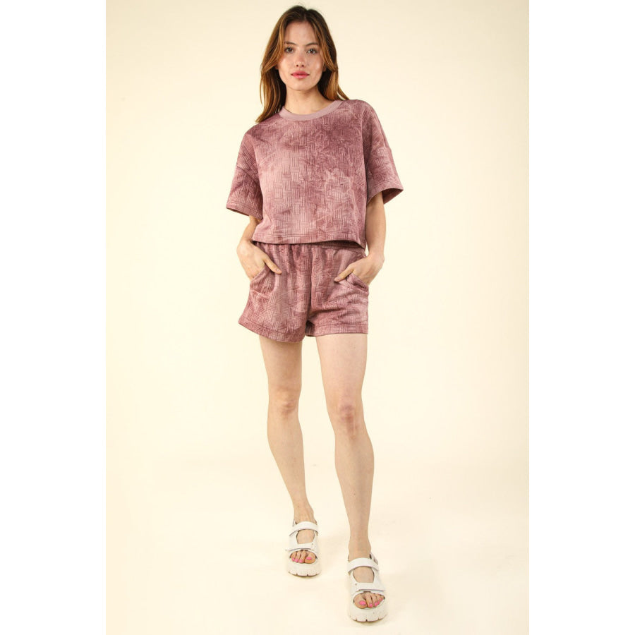 VERY J Quilted Washed Crop Top and Shorts Set Apparel and Accessories