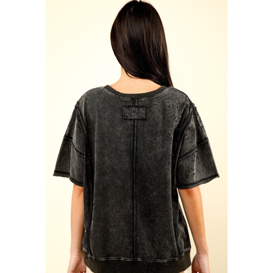 VERY J Round Neck Exposed Seam Slit T-Shirt Apparel and Accessories