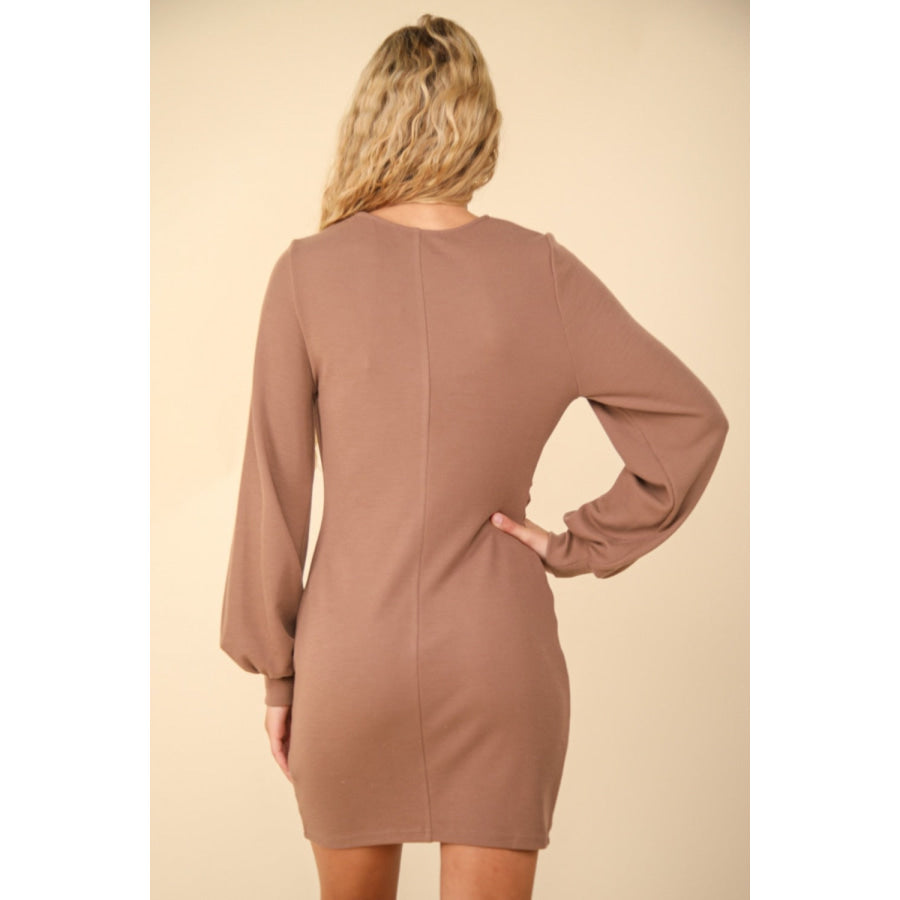 VERY J Ruched Detail Bodycon Mini Dress Mocha / S Apparel and Accessories