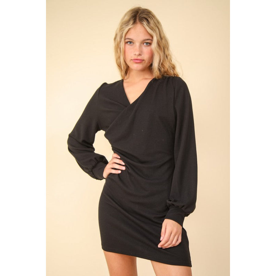 VERY J Ruched Detail Bodycon Mini Dress Black / S Apparel and Accessories