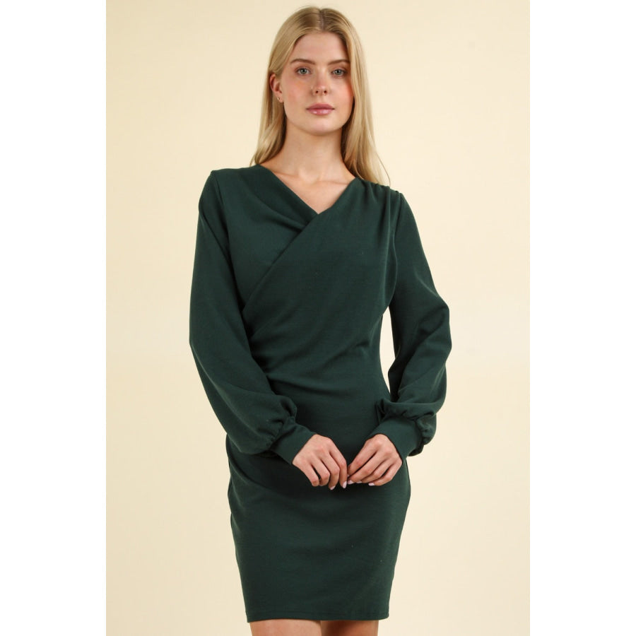 VERY J Ruched Detail Bodycon Mini Dress Forest / S Apparel and Accessories