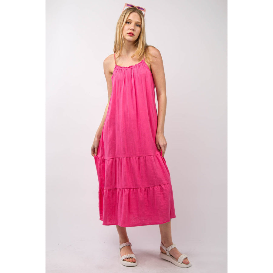 VERY J Ruffled A-Line Midi Cami Dress Apparel and Accessories