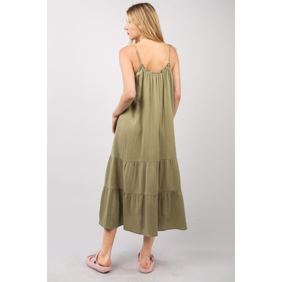 VERY J Ruffled A-Line Midi Cami Dress Apparel and Accessories