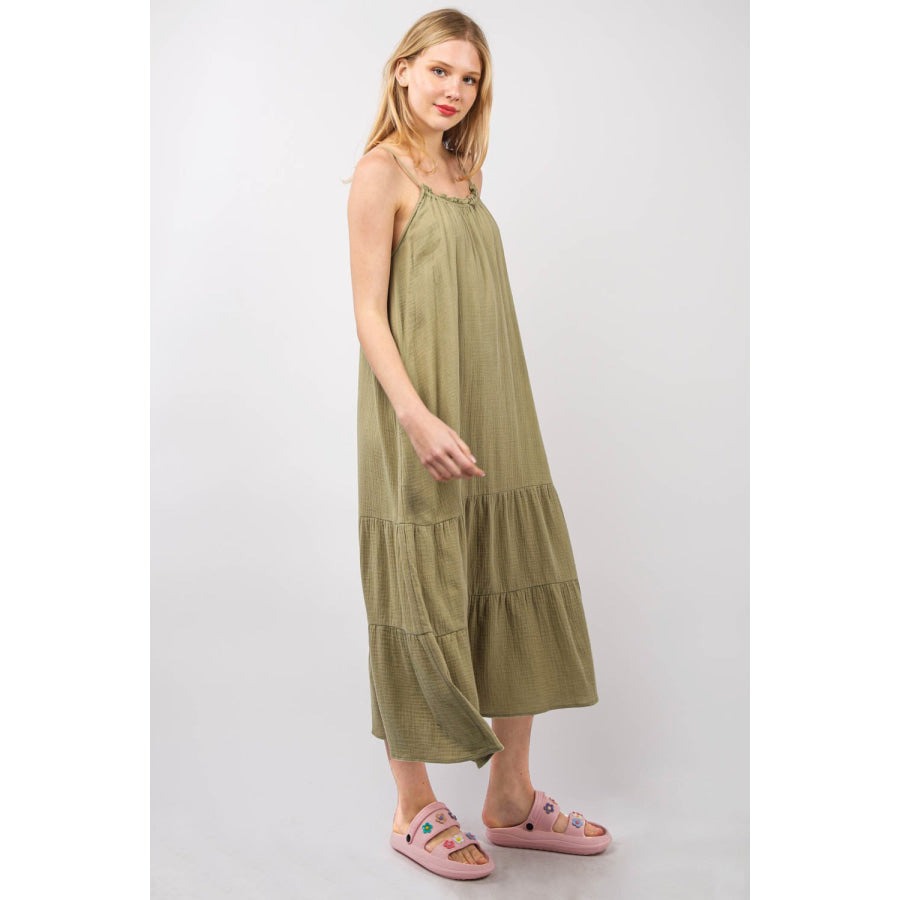 VERY J Ruffled A-Line Midi Cami Dress Apparel and Accessories