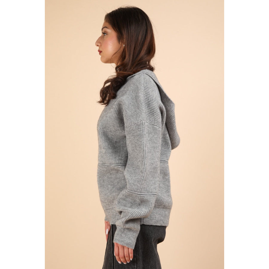 VERY J Seam Detail Drop Shoulder Hooded Sweater Apparel and Accessories