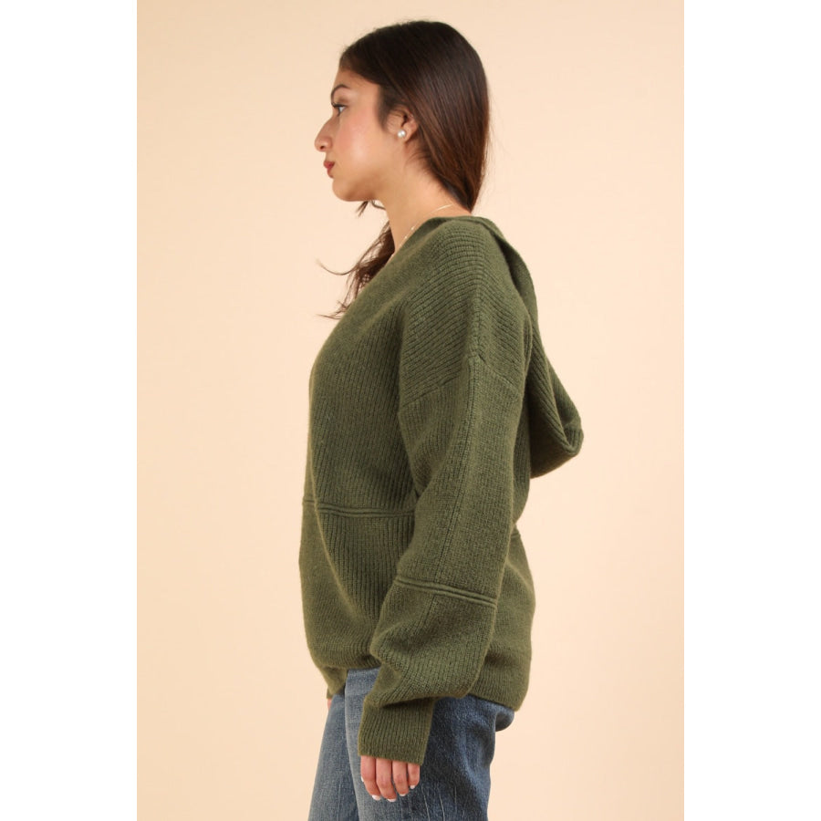 VERY J Seam Detail Drop Shoulder Hooded Sweater Apparel and Accessories