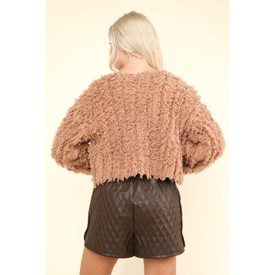 VERY J Shaggy Yarn Knit Zip Up Jacket Apparel and Accessories