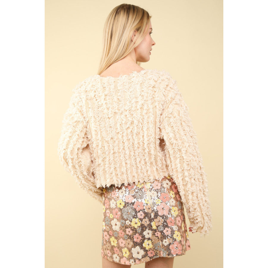 VERY J Shaggy Yarn Knit Zip Up Jacket Cream / S Apparel and Accessories