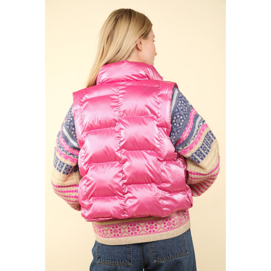 VERY J Shiny Metallic Zip Up Puffer Vest Apparel and Accessories