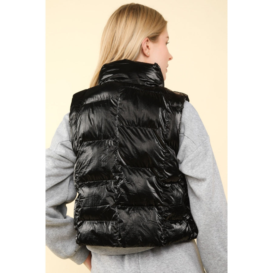 VERY J Shiny Metallic Zip Up Puffer Vest Apparel and Accessories