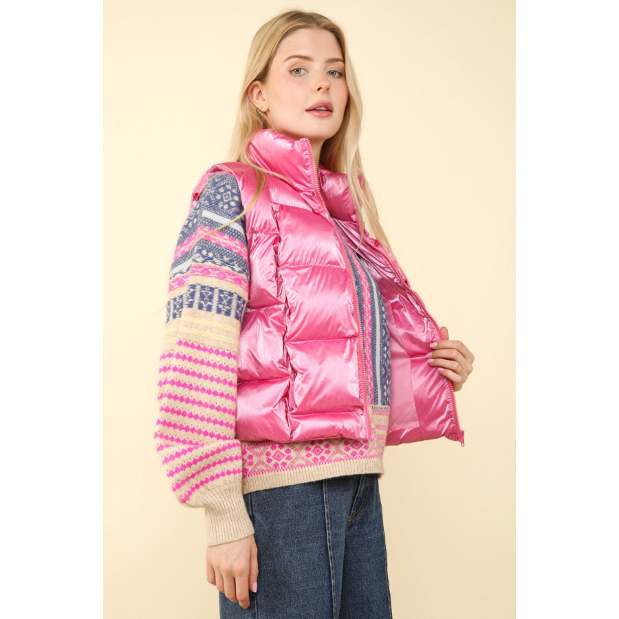 VERY J Shiny Metallic Zip Up Puffer Vest Apparel and Accessories