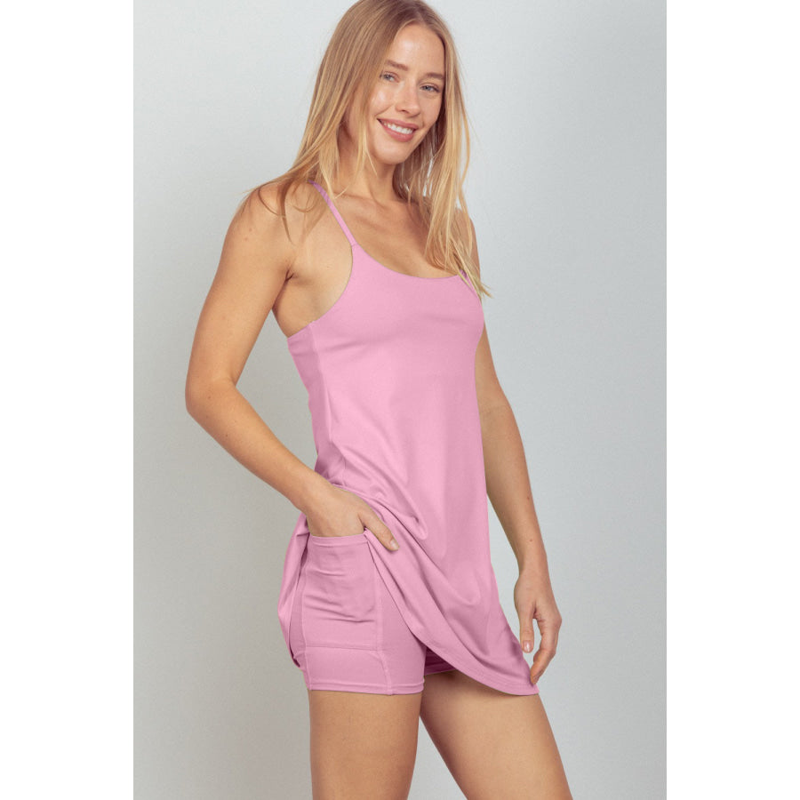 VERY J Sleeveless Active Tennis Dress with Unitard Liner Mauve / S Apparel and Accessories
