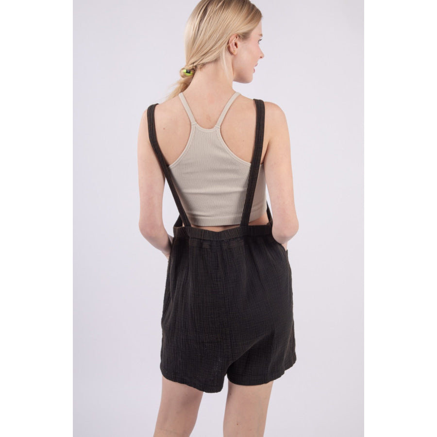 VERY J Sleeveless Double Gauze Overalls with Pockets Black / S Apparel and Accessories