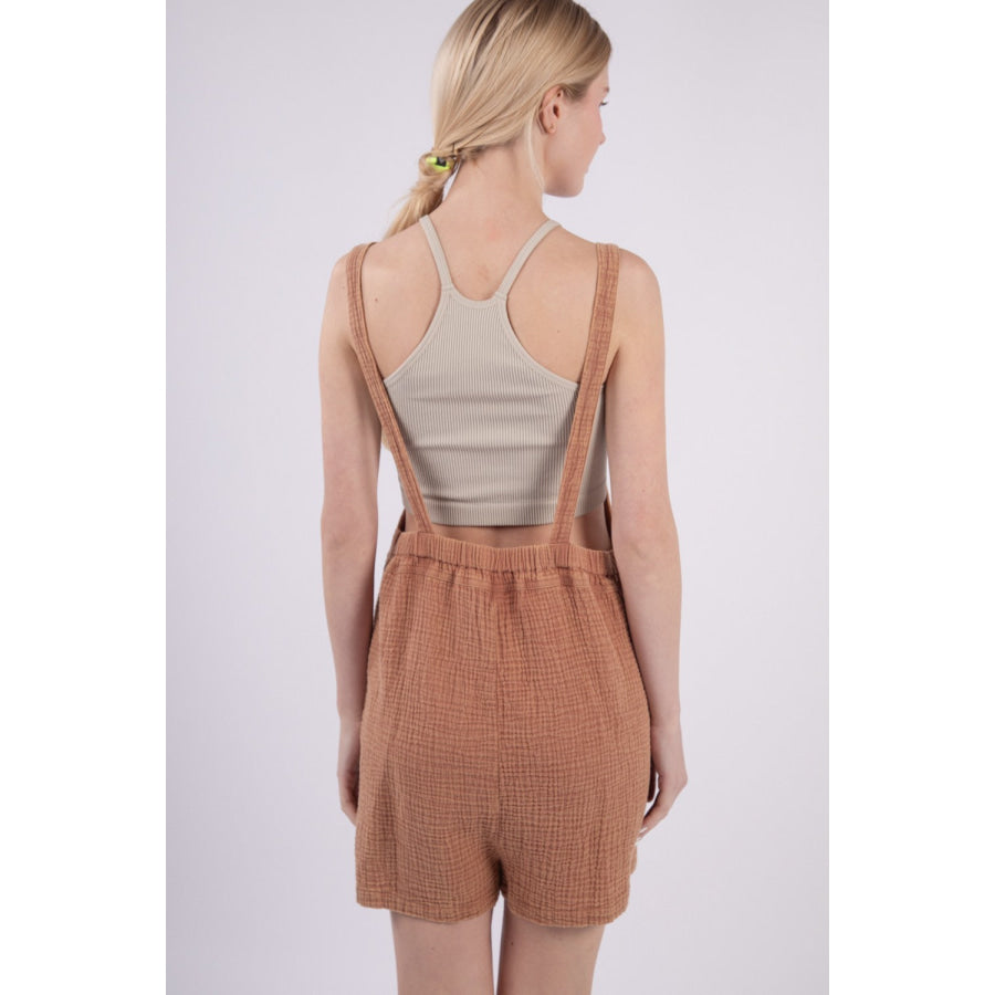 VERY J Sleeveless Double Gauze Overalls with Pockets Mocha / S Apparel and Accessories