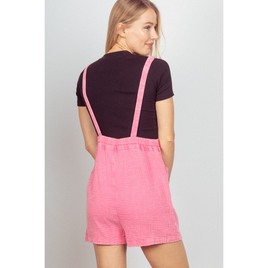 VERY J Sleeveless Double Gauze Overalls with Pockets Pink / S Apparel and Accessories