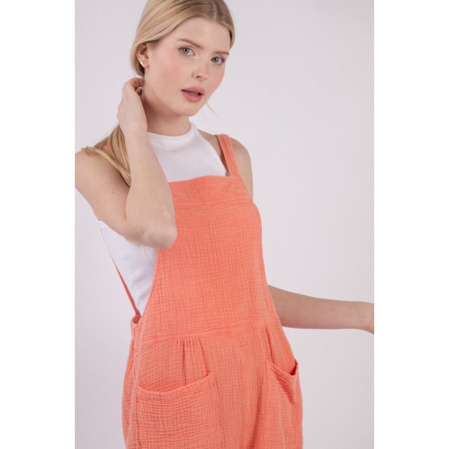 VERY J Sleeveless Double Gauze Overalls with Pockets Apparel and Accessories