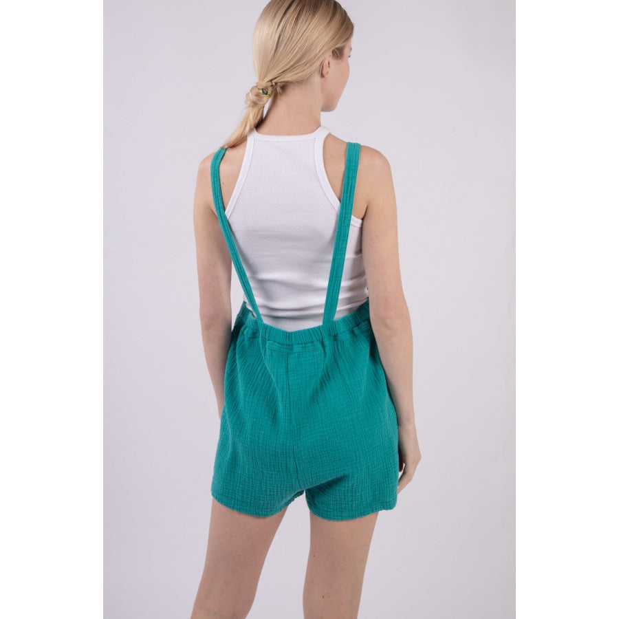 VERY J Sleeveless Double Gauze Overalls with Pockets Apparel and Accessories