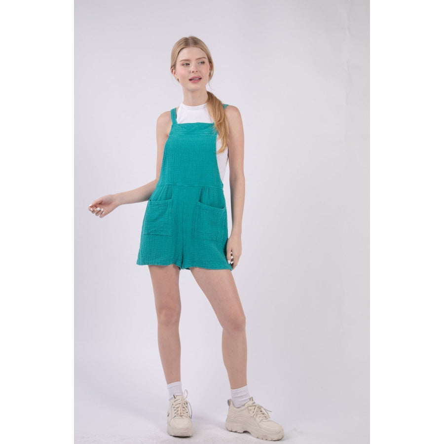 VERY J Sleeveless Double Gauze Overalls with Pockets Apparel and Accessories