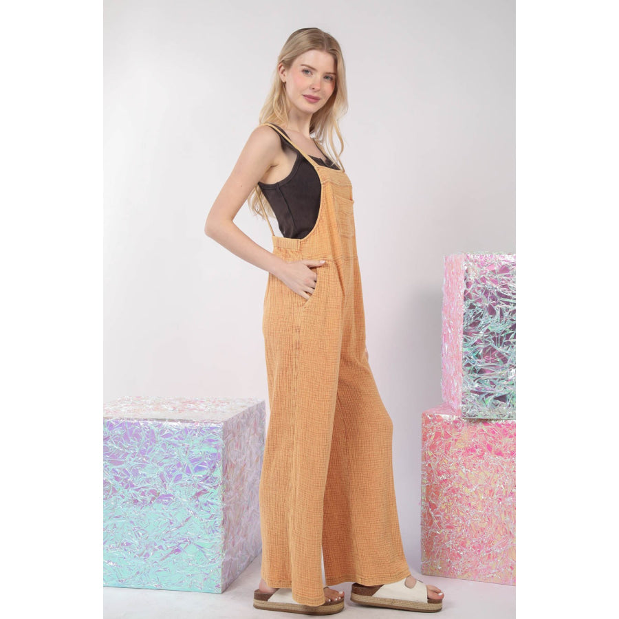 VERY J Texture Washed Wide Leg Overalls Apparel and Accessories