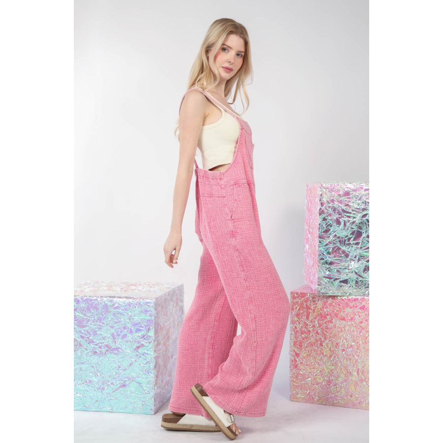 VERY J Texture Washed Wide Leg Overalls Apparel and Accessories