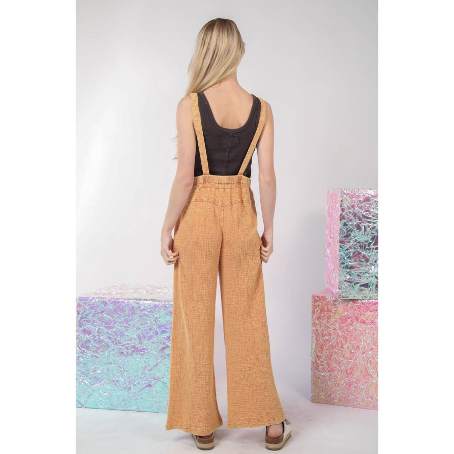 VERY J Texture Washed Wide Leg Overalls Apparel and Accessories