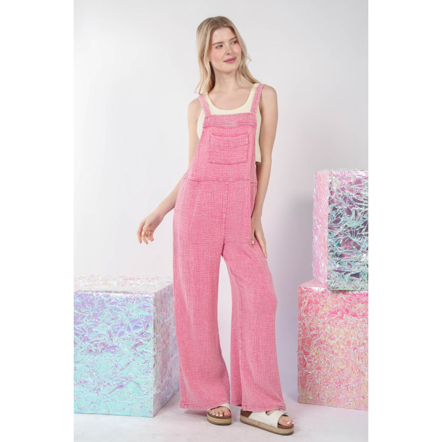 VERY J Texture Washed Wide Leg Overalls Apparel and Accessories