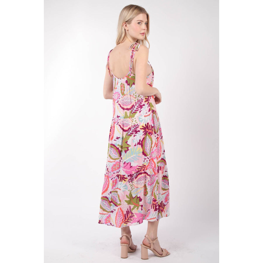VERY J Tropical Printed Cami Midi Dress Pink Mix / S Apparel and Accessories