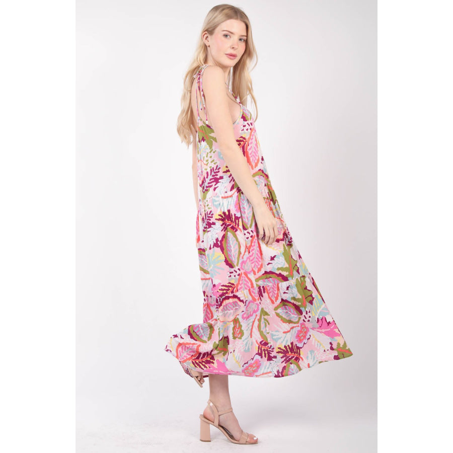 VERY J Tropical Printed Cami Midi Dress Apparel and Accessories