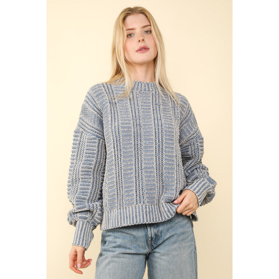 VERY J Two Tone Long Sleeve Sweater Apparel and Accessories