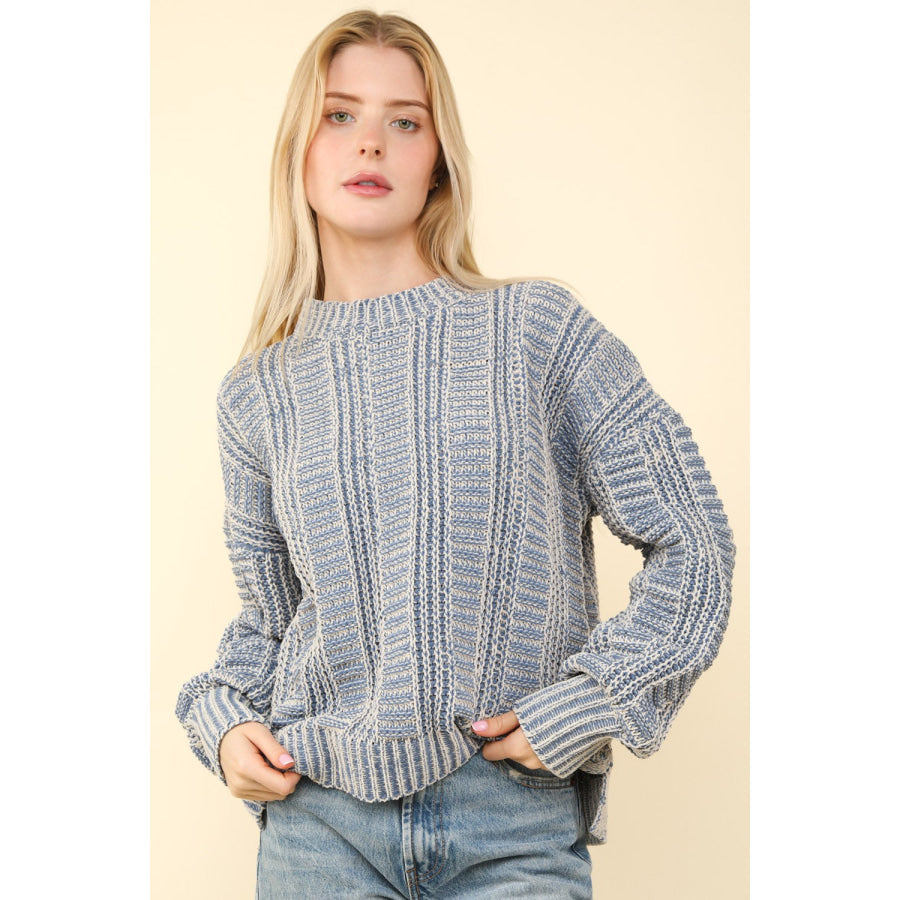 VERY J Two Tone Long Sleeve Sweater Apparel and Accessories