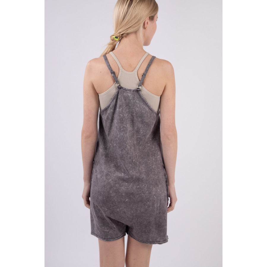 VERY J V - Neck Sleeveless Washed Romper Apparel and Accessories