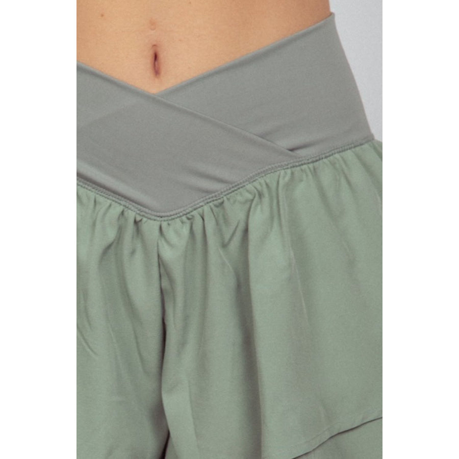 VERY J V-Shaped High Waist Layered Active Shorts Apparel and Accessories