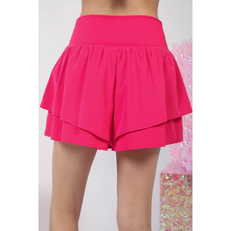 VERY J V-Shaped High Waist Layered Active Shorts Apparel and Accessories