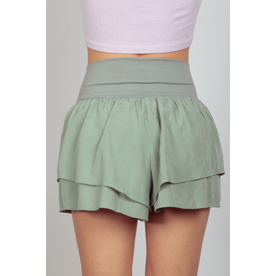 VERY J V-Shaped High Waist Layered Active Shorts Apparel and Accessories