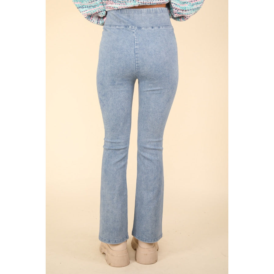 VERY J Washed Denim Stretchy Crossover Waist Leggings Lt Indigo / S Apparel and Accessories