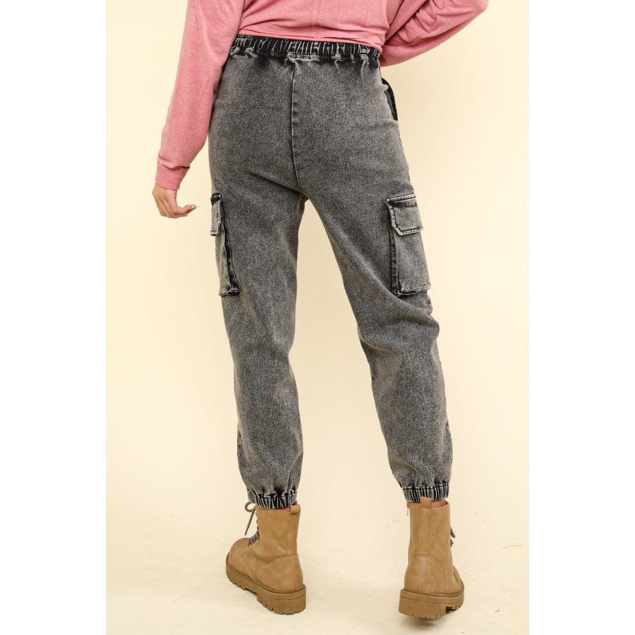 VERY J Washed Drawstring Jogger Cargo Jeans Apparel and Accessories