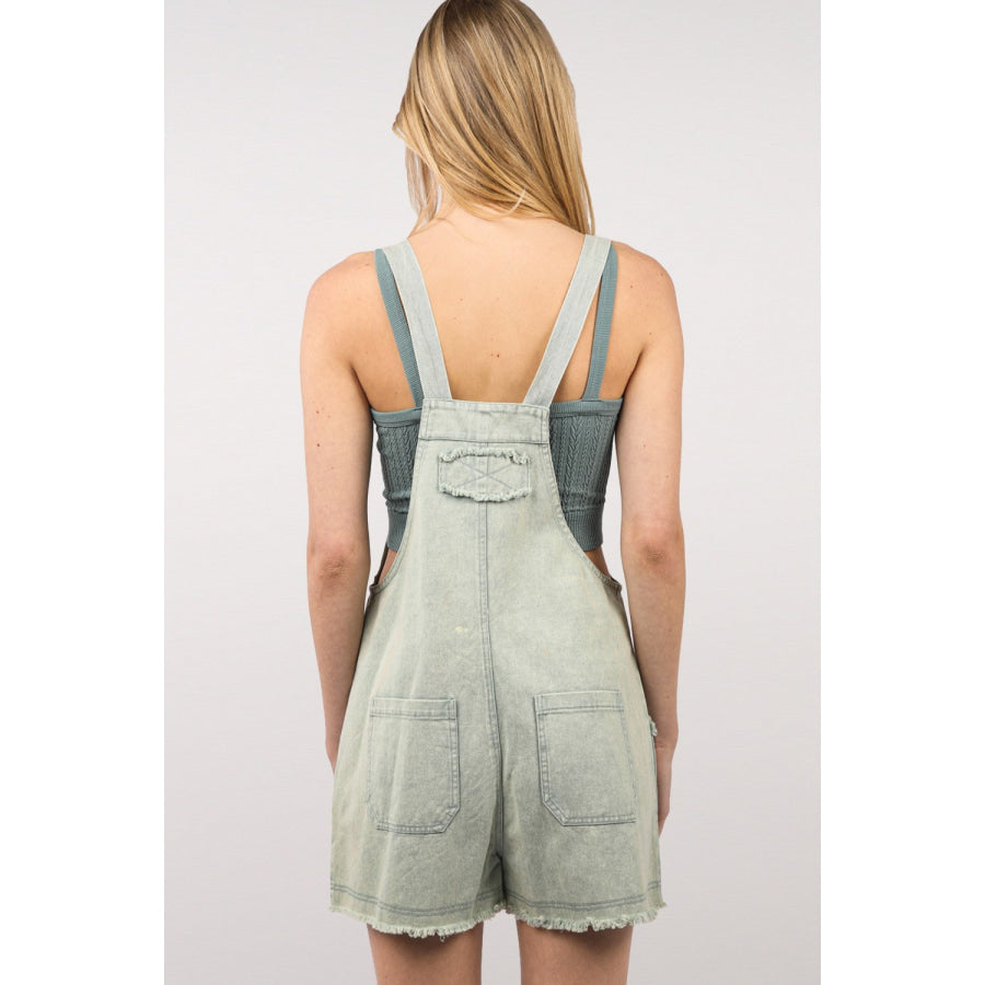 VERY J Washed Frayed Hem Denim Overall Apparel and Accessories