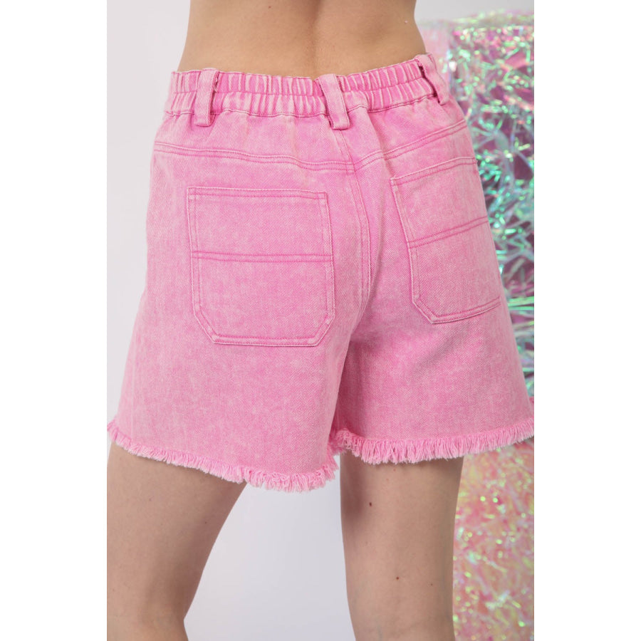 VERY J Washed Raw Hem Denim Shorts Apparel and Accessories