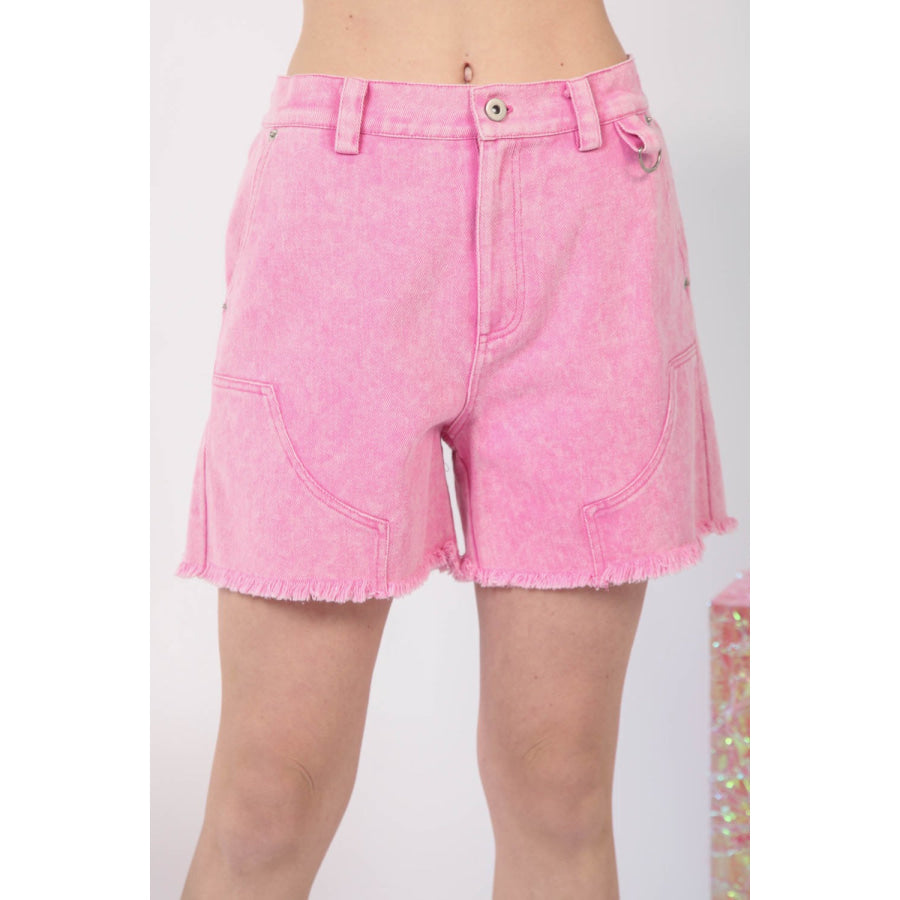 VERY J Washed Raw Hem Denim Shorts Pink / S Apparel and Accessories