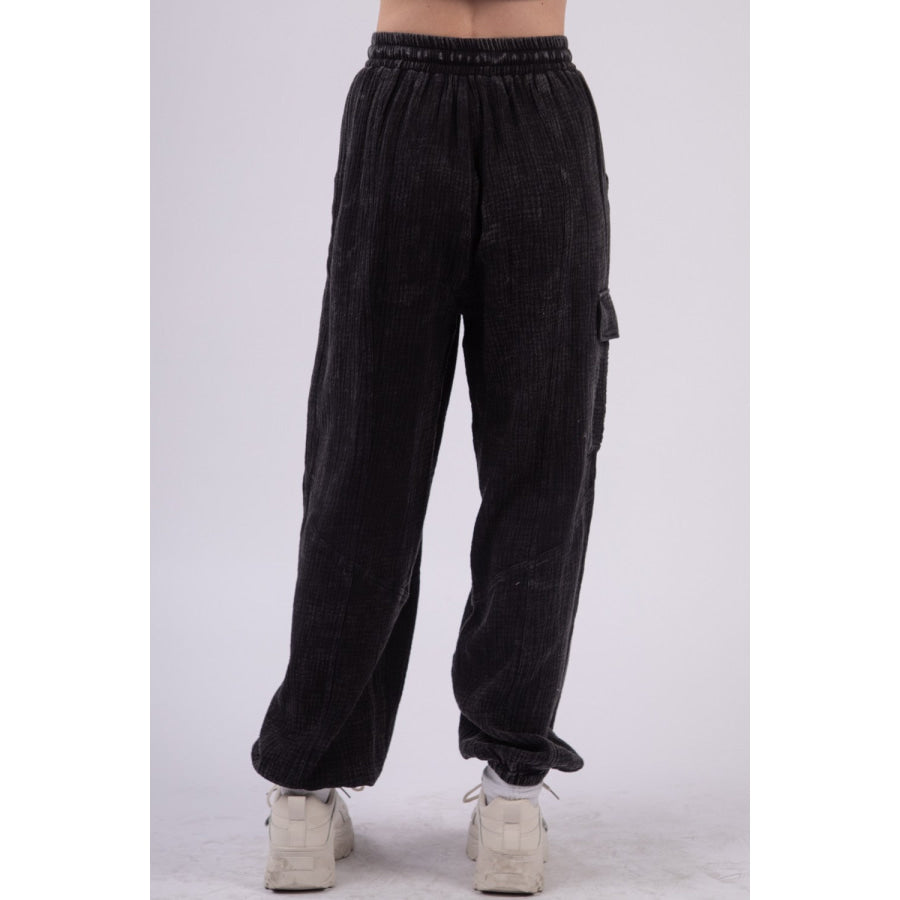 VERY J Washed Woven Crinkle Gauze Drawstring Pants Apparel and Accessories