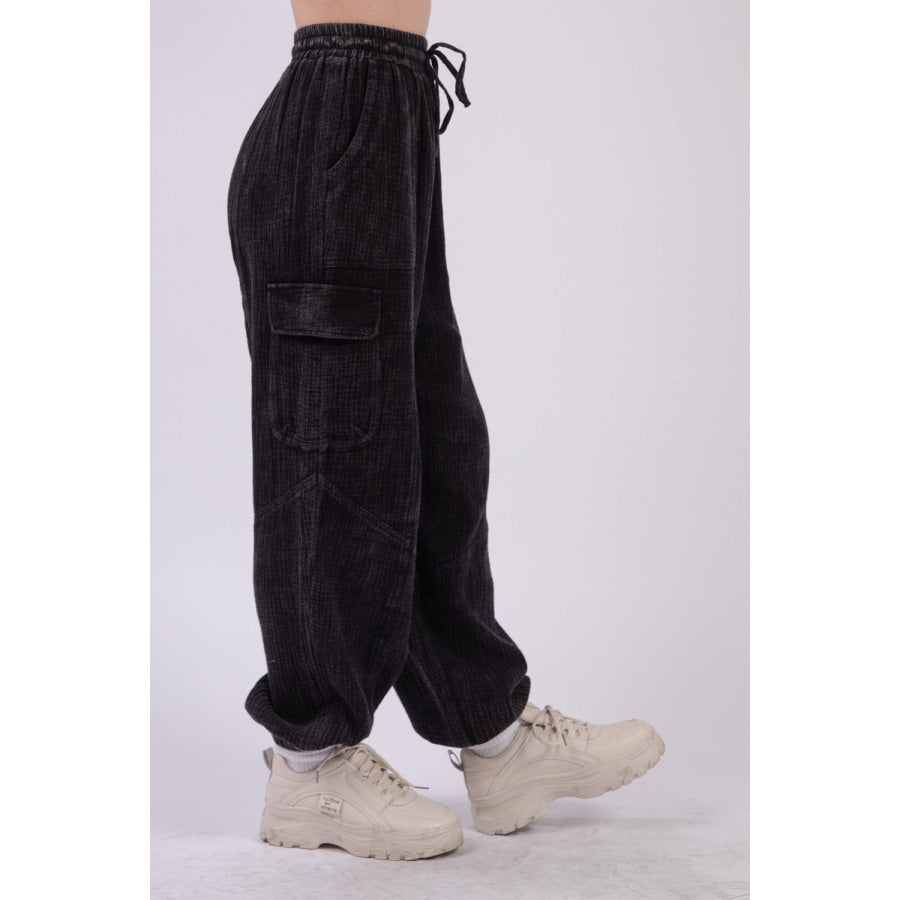 VERY J Washed Woven Crinkle Gauze Drawstring Pants Apparel and Accessories